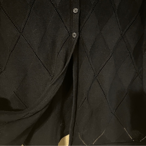 Croft & Barrow Women’s L Black 3/4 Sleeve Cardigan Argyle Stitching Sweater - Picture 6 of 7